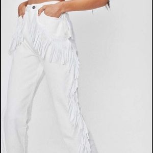 Nasty Gal Fringe White Denim Jeans